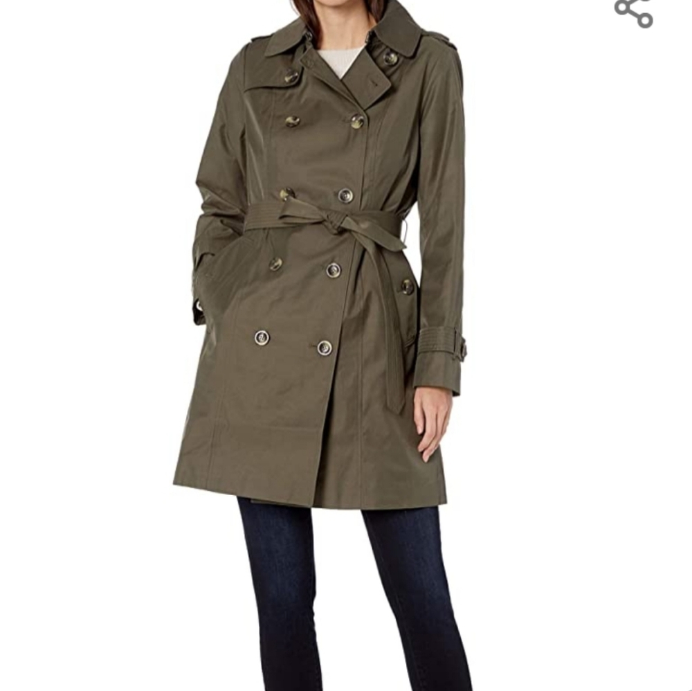 Green London Fog Belted Trench Coat Size Small